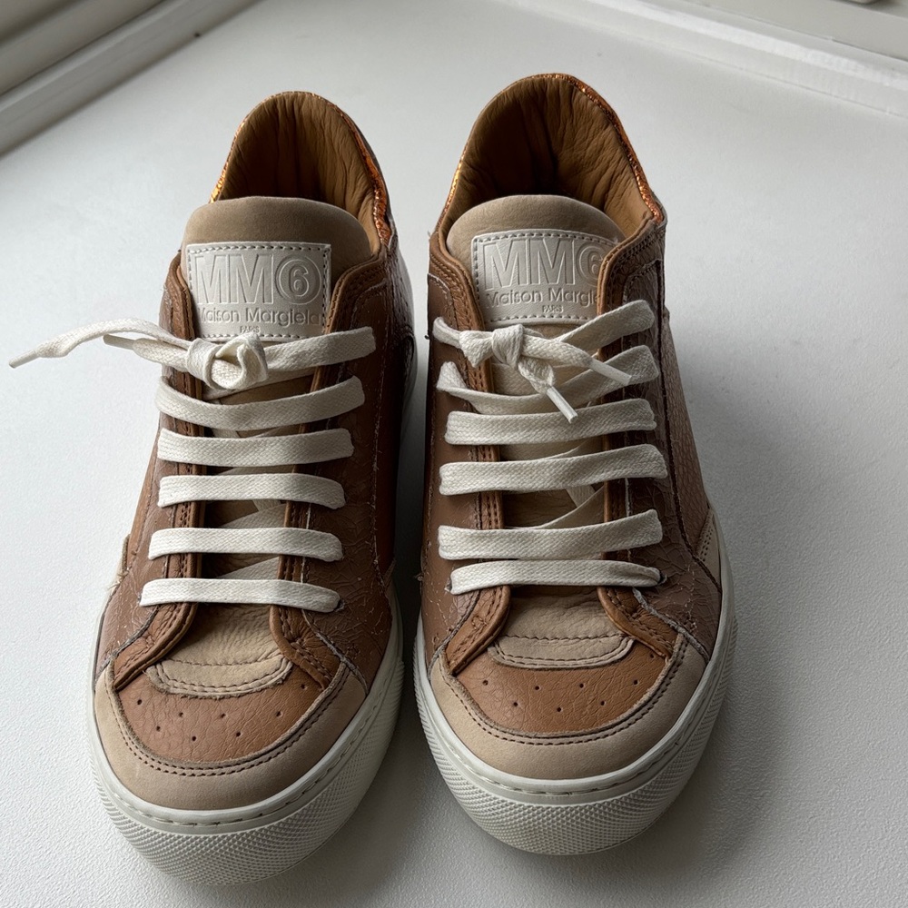Maison Martin Margiela Brown and Cream Leather Low-Top Sneakers size 7.5